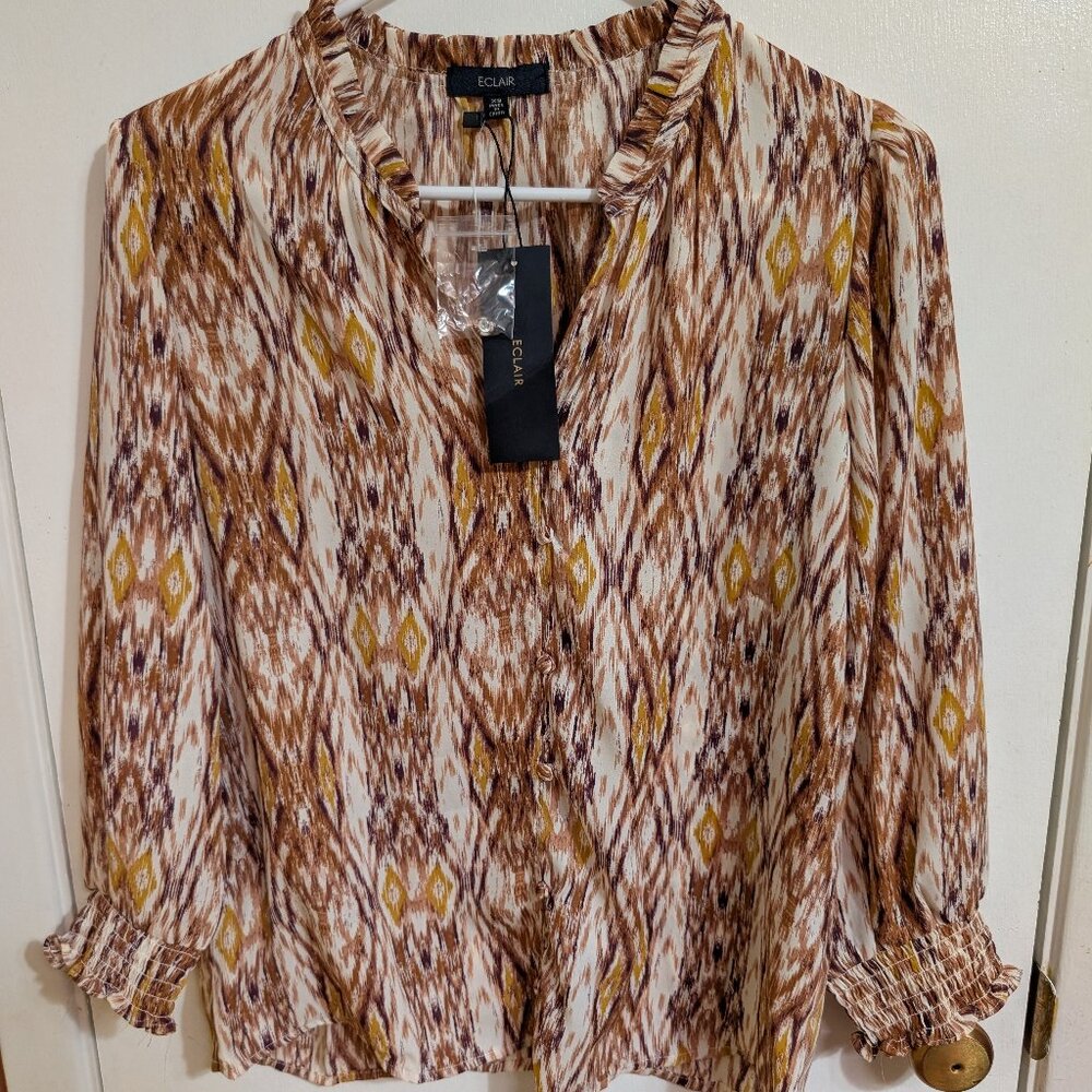 NWT Eclair multi-color brown blouse